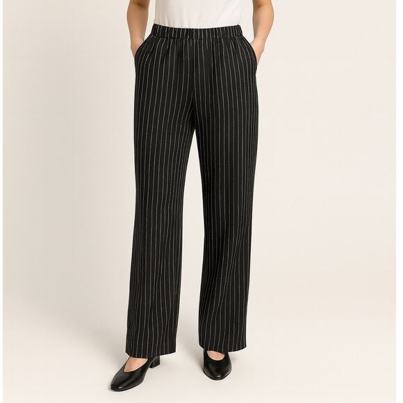 Vintage Pants - 90s Y2K Vintage Roamans Black White Pinstripe Wide Leg Pants 10WP Soft Power